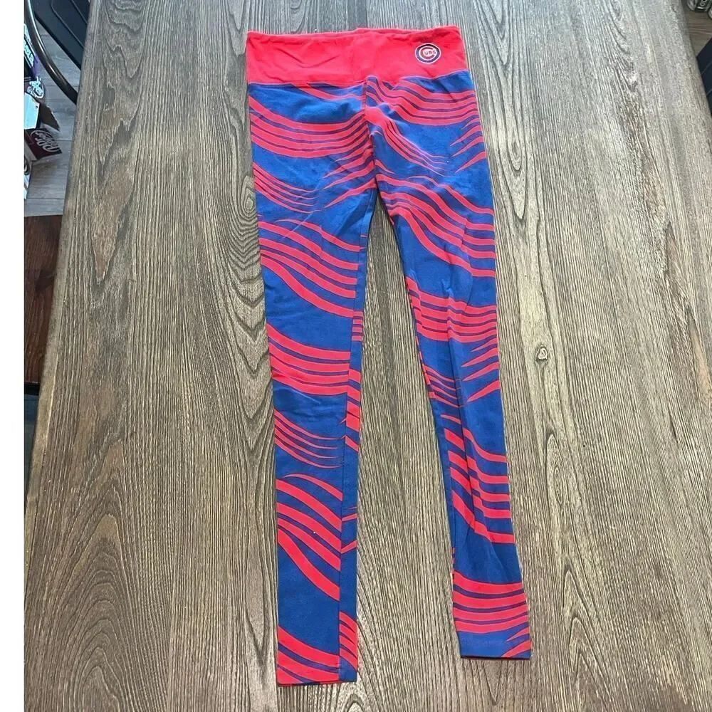 Loudmouth Womens Chicago Cubs Wave Lounge Leggings High-Rise Blue Red Size M/L